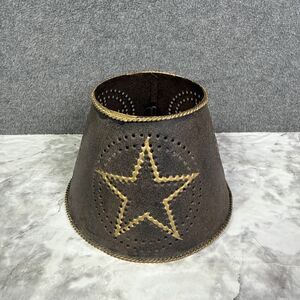 Candle Lamp Shade Topper Metal Star Punch Design Brown/Gold Primitive Americana